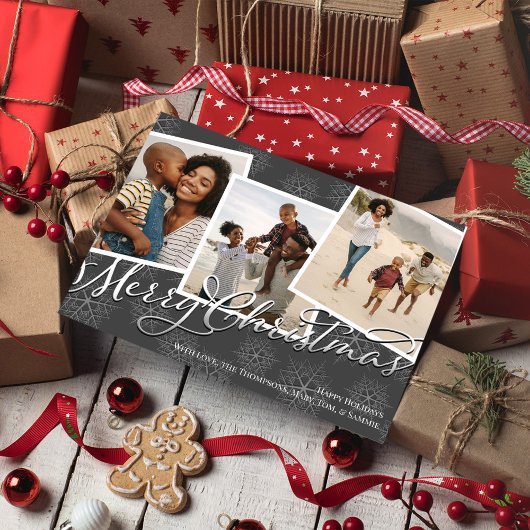 Cartes Pour Fêtes Annuelles Joyeux Noël Multi Photo Calligraphie Script