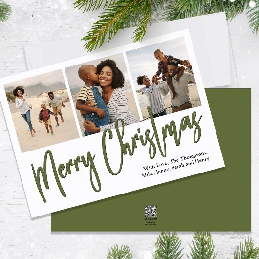 Cartes Pour Fêtes Annuelles Joyeux Noël Multi Photo Green Calligraphie