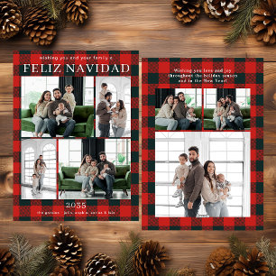 Cartes Pour Fêtes Annuelles Joyeux Noël Multi Photo Plaid Rouge Buffle