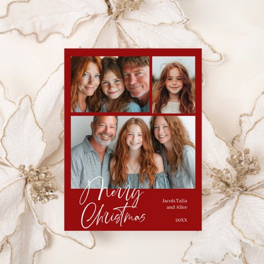 Cartes Pour Fêtes Annuelles Joyeux Noël Multi trois photo Design Rouge