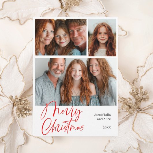 Cartes Pour Fêtes Annuelles Joyeux Noël Multi trois photo Design Rouge