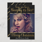 Cartes Pour Fêtes Annuelles Joyeux Noël Naughty ou Nice Gold Photo (Devant / Derrière)