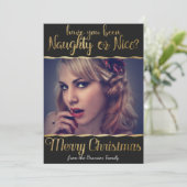 Cartes Pour Fêtes Annuelles Joyeux Noël Naughty ou Nice Gold Photo (Debout devant)