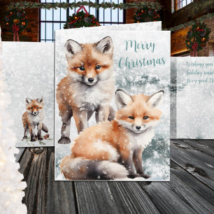 Cartes Pour Fêtes Annuelles Joyeux Noël Neige hiver Red Fox Cubs