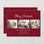 Cartes Pour Fêtes Annuelles Joyeux Noël neige - Photo rouge (Devant / Derrière)