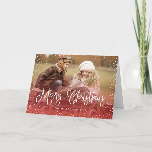 Cartes Pour Fêtes Annuelles Joyeux Noël Neige Rouge (Devant)