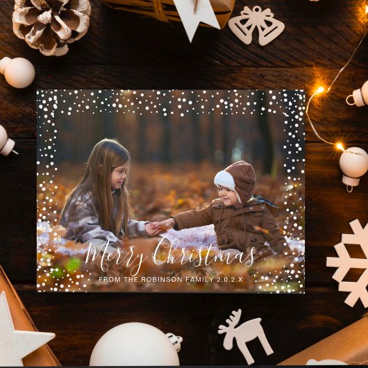 Cartes Pour Fêtes Annuelles Joyeux Noël Neige Tomber une photo personnalisée I