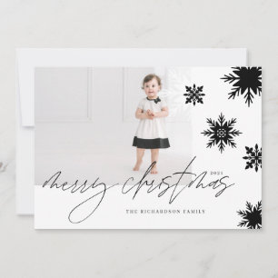 Cartes Pour Fêtes Annuelles Joyeux Noël Noir & Blanc Snowflakes Famille