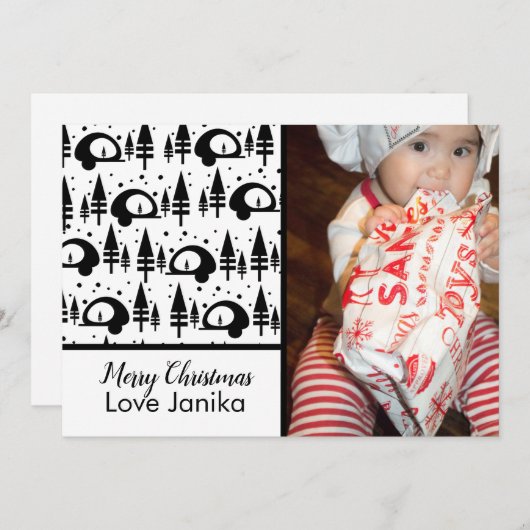 Cartes Pour Fêtes Annuelles Joyeux Noël noir et blanc Photo Grey (Devant / Derrière)