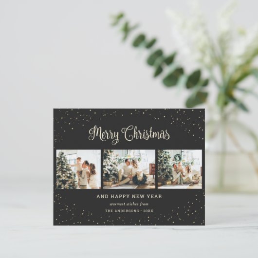 Cartes Pour Fêtes Annuelles Joyeux Noël noir neige photo (Debout devant)