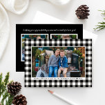 Cartes Pour Fêtes Annuelles Joyeux Noël noir noir noir Buffalo plaqué photo<br><div class="desc">Envoyez vos voeux de vacances avec nos élégants cartes photos rustiques avec un chèque-motif classique en noir et blanc avec baldaquin / plaid encadrant votre photo de Noël horizontale préférée (3 x 5) à l'avant, avec deux espaces photo carrés supplémentaires à l'arrière. Personnalisez le texte personnalisé sur le devant et...</div>