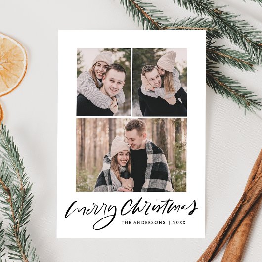 Cartes Pour Fêtes Annuelles Joyeux Noël noir Script 3 Photo Collage