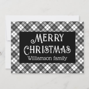 Cartes Pour Fêtes Annuelles Joyeux Noël noir tartan blanc Votre nom