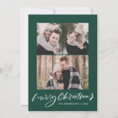 Cartes Pour Fêtes Annuelles Joyeux Noël noir vert Script 3 Photo Collage (Devant)