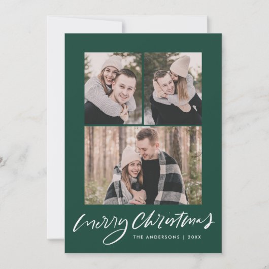 Cartes Pour Fêtes Annuelles Joyeux Noël noir vert Script 3 Photo Collage (Devant)