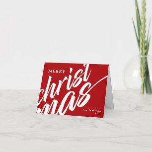 Cartes Pour Fêtes Annuelles Joyeux Noël Nom personnalisé Modern Bold Red