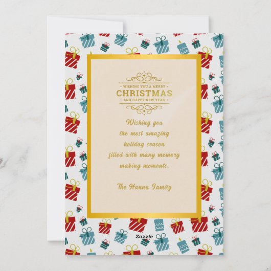 Cartes Pour Fêtes Annuelles Joyeux Noël & Nouvel An cadeau arrière - plan moti (Dos)