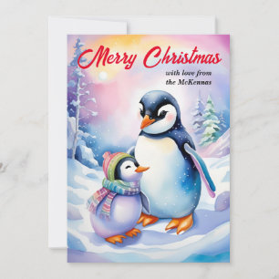Cartes Pour Fêtes Annuelles Joyeux Noël Nouvel An Cute Aquarelle Pingouins