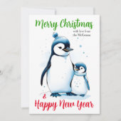 Cartes Pour Fêtes Annuelles Joyeux Noël Nouvel An Cute Aquarelle Pingouins (Devant)