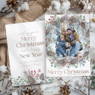 Cartes Pour Fêtes Annuelles Joyeux Noël Or & Blanc Une Photo
