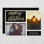 Cartes Pour Fêtes Annuelles Joyeux Noël or moderne Script Deux photos (Devant / Derrière)