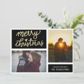 Cartes Pour Fêtes Annuelles Joyeux Noël or moderne Script Deux photos (Debout devant)