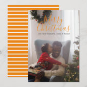 Cartes Pour Fêtes Annuelles Joyeux Noël Orange blanc simple photo (Devant / Derrière)