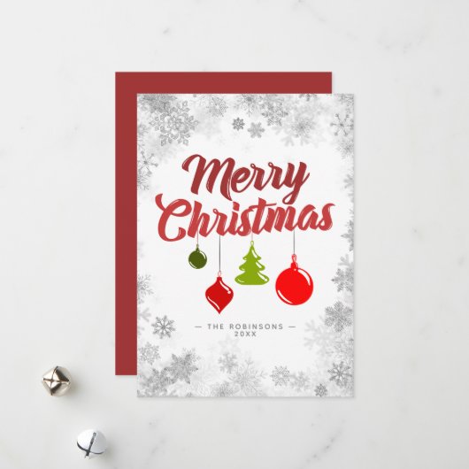 Cartes Pour Fêtes Annuelles Joyeux Noël Ornements Silver Snowflakes Cadre (Devant/Arrière en situation)