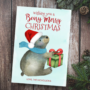 Cartes Pour Fêtes Annuelles Joyeux Noël Ourson Chapeau de Père Noël