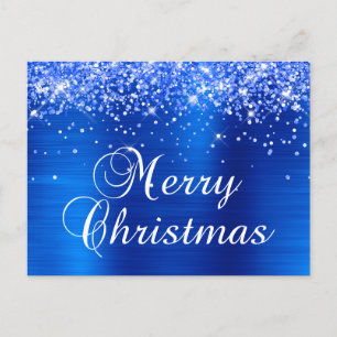 Cartes Pour Fêtes Annuelles Joyeux Noël Pailleté Bleu Royal Feuille