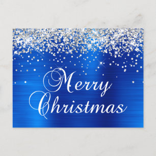 Cartes Pour Fêtes Annuelles Joyeux Noël Paillettes Argentées Feuille Royal Ble
