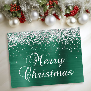 Cartes Pour Fêtes Annuelles Joyeux Noël Paillettes Argentées Papier Aluminium