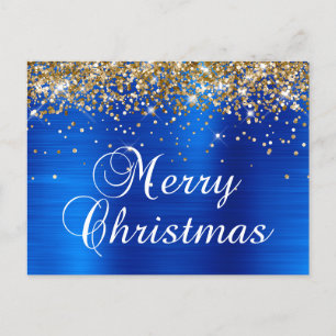 Cartes Pour Fêtes Annuelles Joyeux Noël Paillettes Or Feuille Royal Bleu