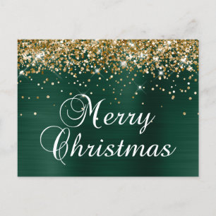 Cartes Pour Fêtes Annuelles Joyeux Noël Paillettes Or Pin Vert Feuille métalli