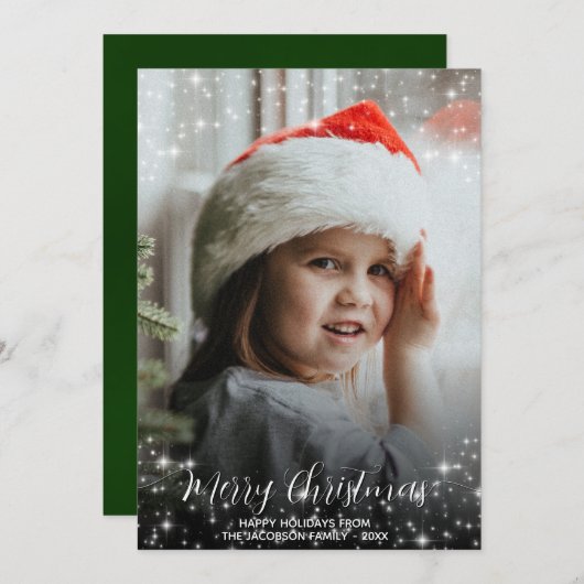 Cartes Pour Fêtes Annuelles Joyeux Noël Parties scintillant Étoiles Photo Over (Devant / Derrière)