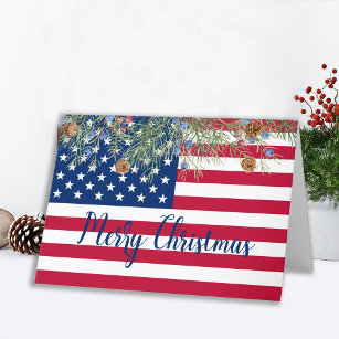 Cartes Pour Fêtes Annuelles Joyeux Noël Patriotique USA American Flag Holidays