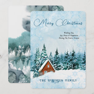 Cartes Pour Fêtes Annuelles Joyeux Noël Paysage hivernal à l'aquarelle bleue