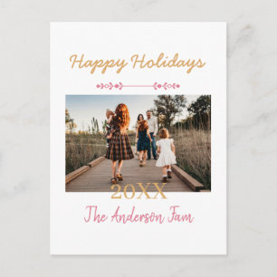 CARTES POUR FÊTES ANNUELLES JOYEUX NOËL PÊCHE 20XX NOM DE FAMILLE PHOTO PASTEL
