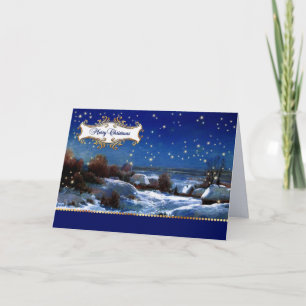 Cartes Pour Fêtes Annuelles Joyeux Noël. Peinture vintage du village de neige