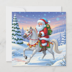 Cartes Pour Fêtes Annuelles Joyeux Noël Père Noël à cheval blanc
