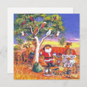 Cartes Pour Fêtes Annuelles Joyeux Noël Père Noël avec des amis animaux (Devant / Derrière)