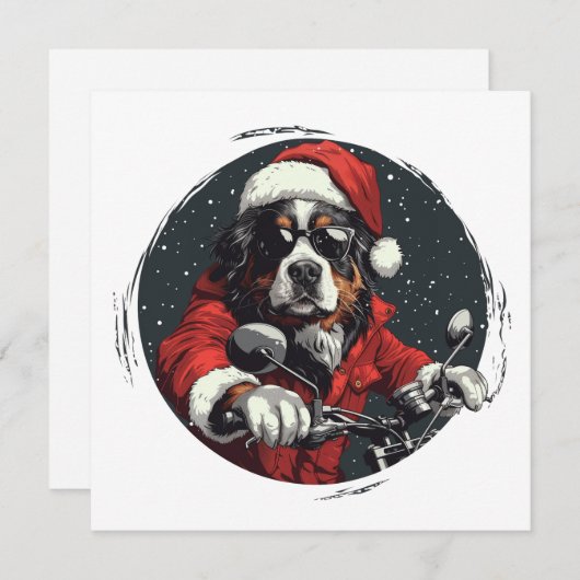 Cartes Pour Fêtes Annuelles Joyeux Noël Père Noël Bernese Mountain Dog Vélo (Devant / Derrière)