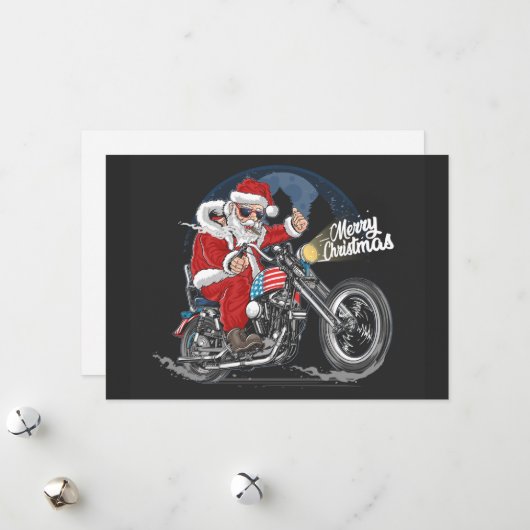 Cartes Pour Fêtes Annuelles Joyeux Noël Père Noël Biker (Devant/Arrière en situation)