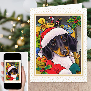 Cartes Pour Fêtes Annuelles Joyeux Noël Père Noël Chien Dachshund