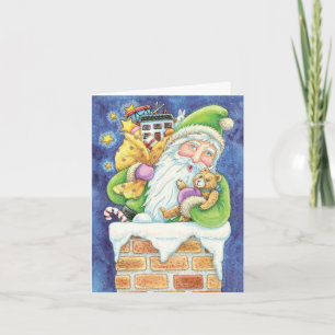 Cartes Pour Fêtes Annuelles Joyeux Noël, Père Noël dans la cheminée avec des j