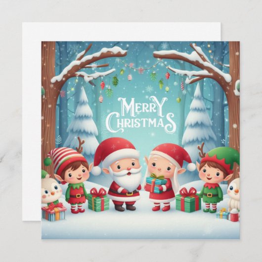 Cartes Pour Fêtes Annuelles Joyeux Noël/Père Noël/Elfes/Neige (Devant / Derrière)
