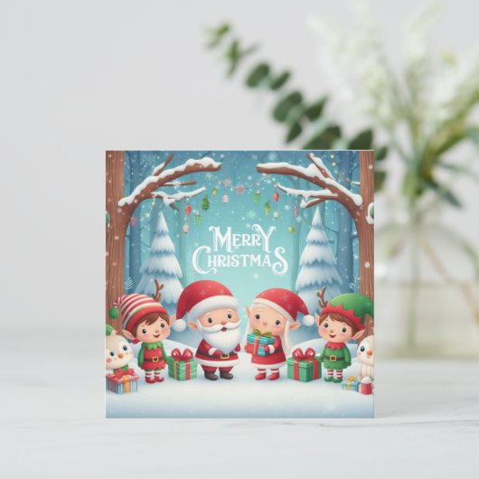 Cartes Pour Fêtes Annuelles Joyeux Noël/Père Noël/Elfes/Neige (Debout devant)