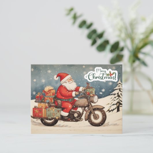 Cartes Pour Fêtes Annuelles Joyeux Noël Père Noël en moto (Debout devant)