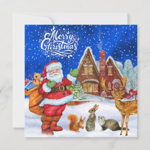 Cartes Pour Fêtes Annuelles Joyeux Noël Père Noël et Animaux de la Forêt