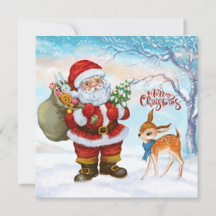 Cartes Pour Fêtes Annuelles Joyeux Noël Père Noël et Cerf 